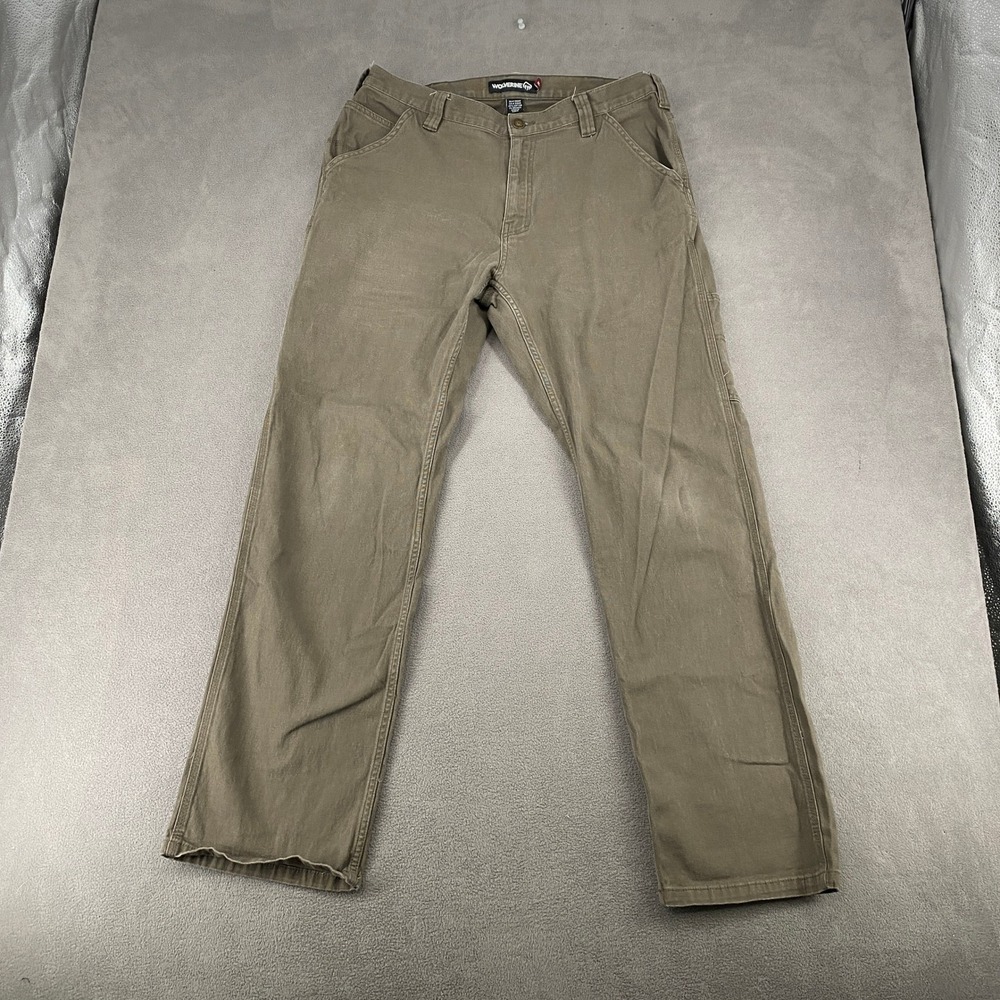 Wolverine Mens Canvas Carpenter Work Pants Brown Olive 36x34 Straight Leg 7252
